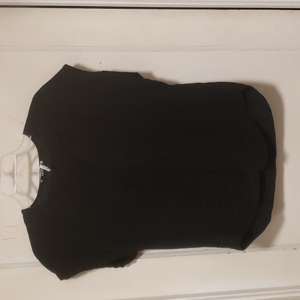 DKNY PURE Black Linen Blend Vnexk Cap Sleeve Top Meduim